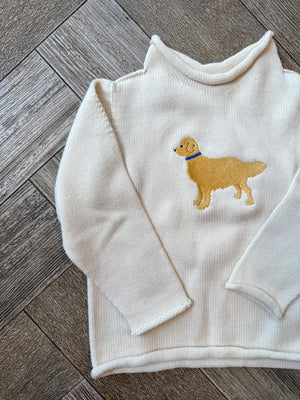 A Soft Idea Golden Retriever Roll Neck Sweater in Natural