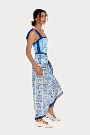 Jessie Zhao New York Beach Sarong Wrap in Blue Jungle
