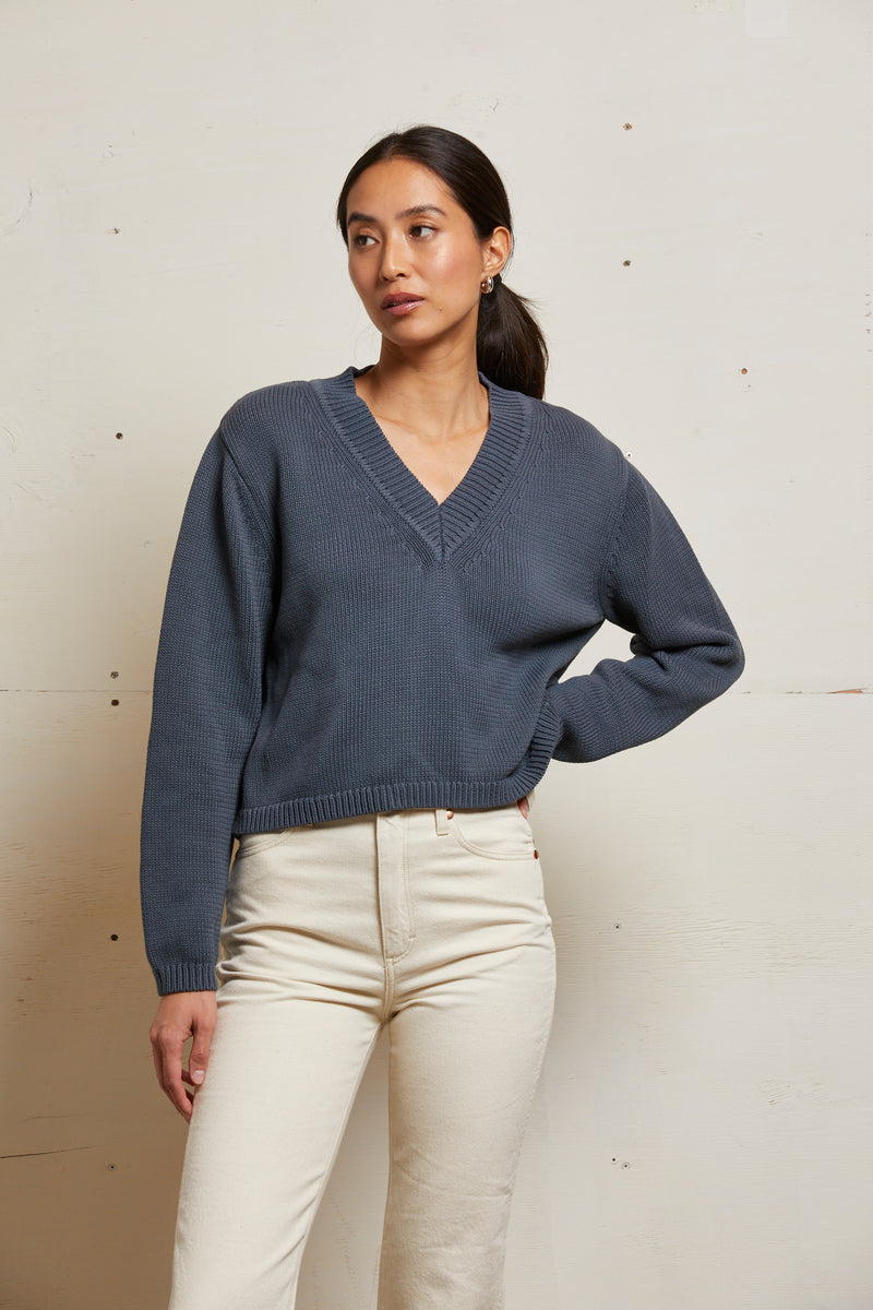 perfectwhitetee Addie Oversized V-neck Sweater in Night