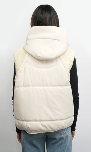 Greylin Douglas Ribbed Puffer Hooded Vest in Cream