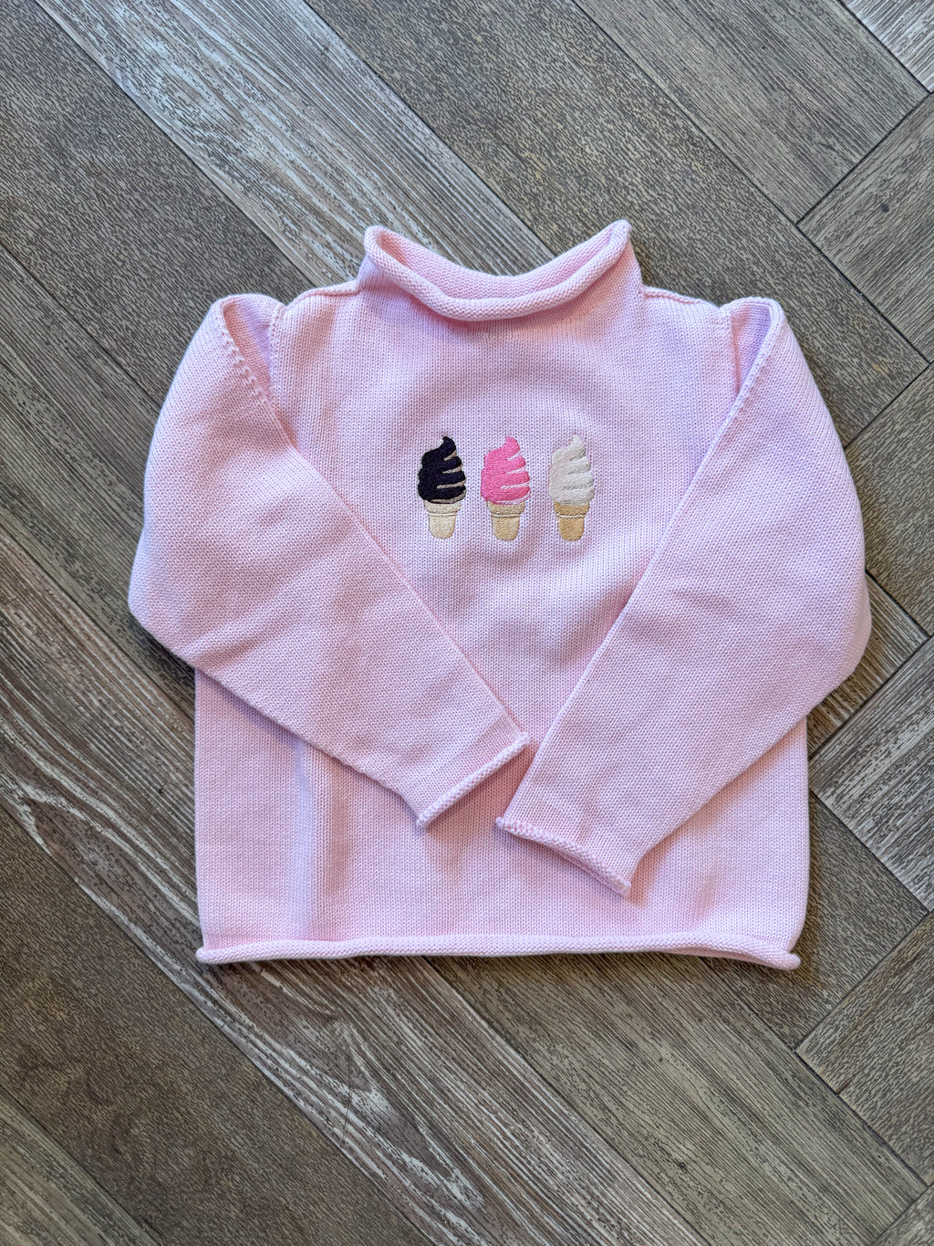 A Soft Idea Ice Cream Trio Roll Neck Sweater in Pink