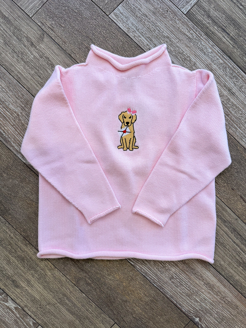 A Soft Idea Love Letter Retriever Roll Neck Sweater in Light Pink