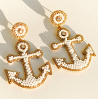 Gaby & Grace Yacht Anchor Earrings in White