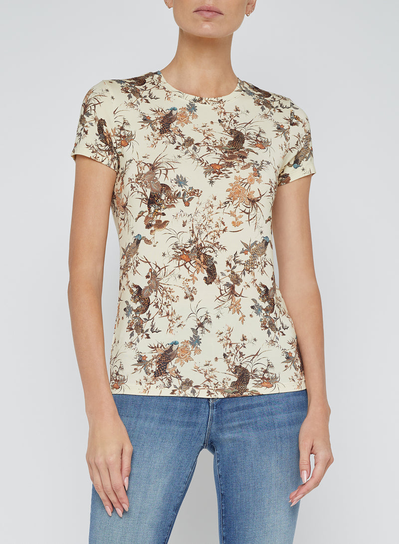 L'Agence Ressi Short Sleeve Crew Tee in Tapestry Jungle