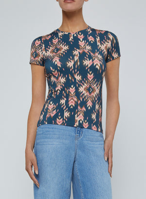 L'Agence Ressi Short Sleeve Crew Tee in Charcoal Ganado