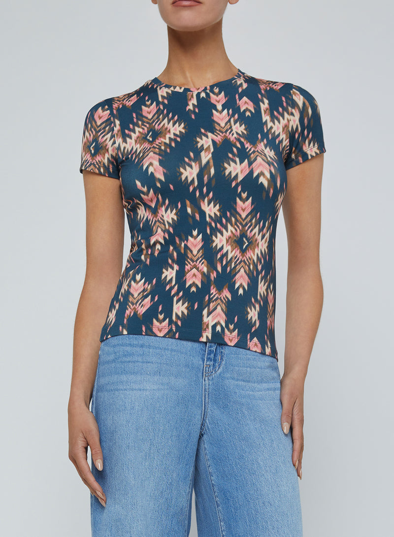 L'Agence Ressi Short Sleeve Crew Tee in Charcoal Ganado