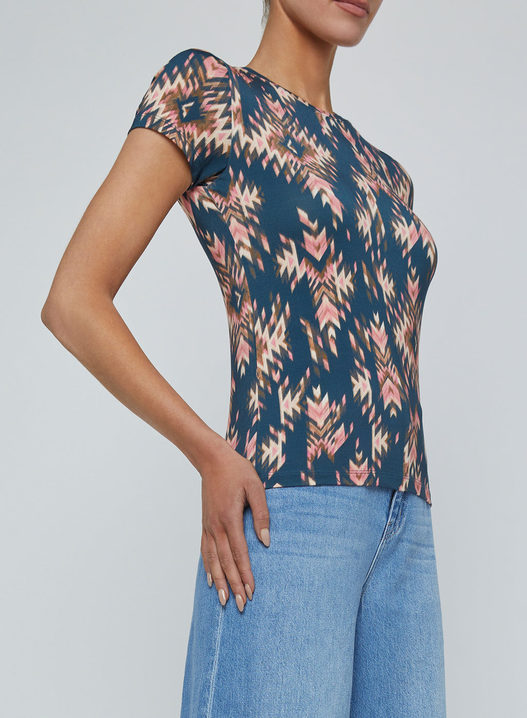 L'Agence Ressi Short Sleeve Crew Tee in Charcoal Ganado