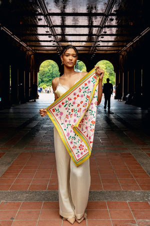 Jessie Zhao New York Double Sided Silk Scarf in Limoncello Jardin