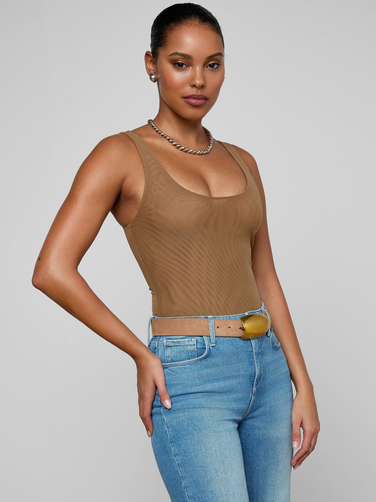 L'Agence Kalea Tank Bodysuit in Dark Macchiato