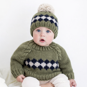 Huggalugs Beanie Hat in Green Geo