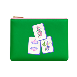 Aspen Lane - Mahj Tile Leather Bag pouch Mahjong gift bag | Green