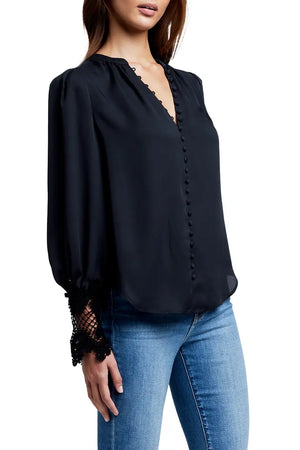 L'Agence Ava Lace Cuff Blouse in Black