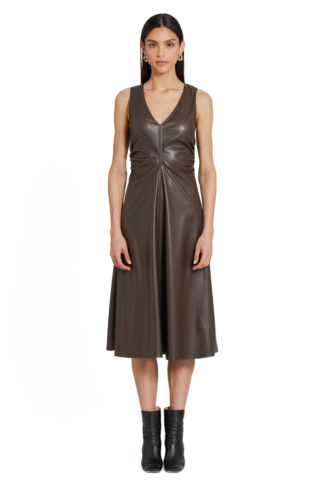 Amanda Uprichard Sabal Dress in Faux Leather Cocoa