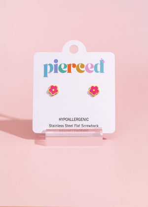 Pierced Co Hot Pink Flower Studs
