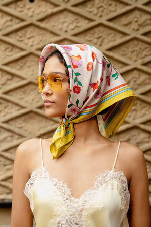 Jessie Zhao New York Double Sided Silk Scarf in Limoncello Jardin
