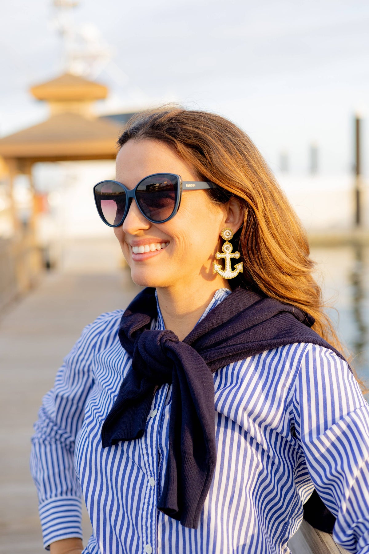 Gaby & Grace Yacht Anchor Earrings in White
