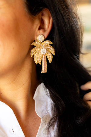 Gaby & Grace Gold Palm Tree Beaded Earrings