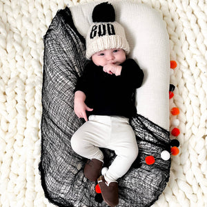 Huggalugs Hand Knit Beanie Hat in BOO