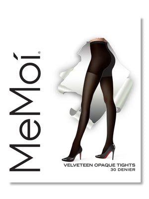 MeMoi Velveteen Opaque 30 Denier Control Top Tights in Black