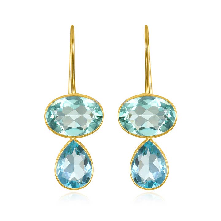 Amelia Rose Valencia Teardrop Earring in Aquamarine & Sky Blue/Gold