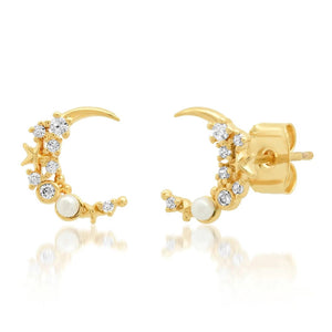 Tai Star & Moon Pearl Cz Studs