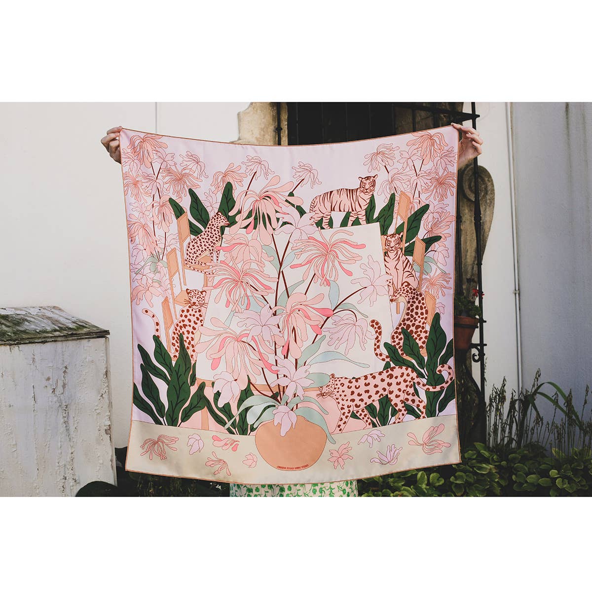 Jessie Zhao New York Double Sided Silk Scarf in Jungle Gathering