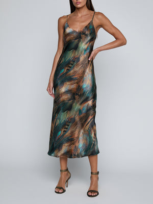 L'Agence Seridie Slip Dress in Teal Mix Feather