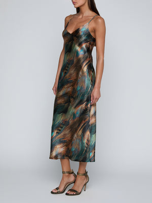 L'Agence Seridie Slip Dress in Teal Mix Feather