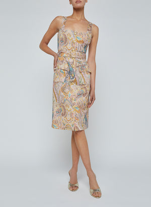 L'Agence Idy Button Front Tank Dress in Multi Western Paisley