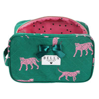 Bella Sleep Spa Quilted Cosmetic Bag in Green + Cheetahs