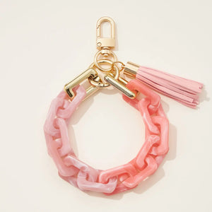 Frem NYC Mixed Resin Chain Key Chain with Tassel in Pink