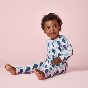 Pink Chicken Bamboo Romper in Blue Half Hearts
