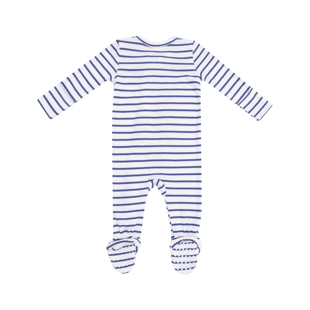 Angel Dear 2 Way Zipper Footie in Vintage Navy Stripe