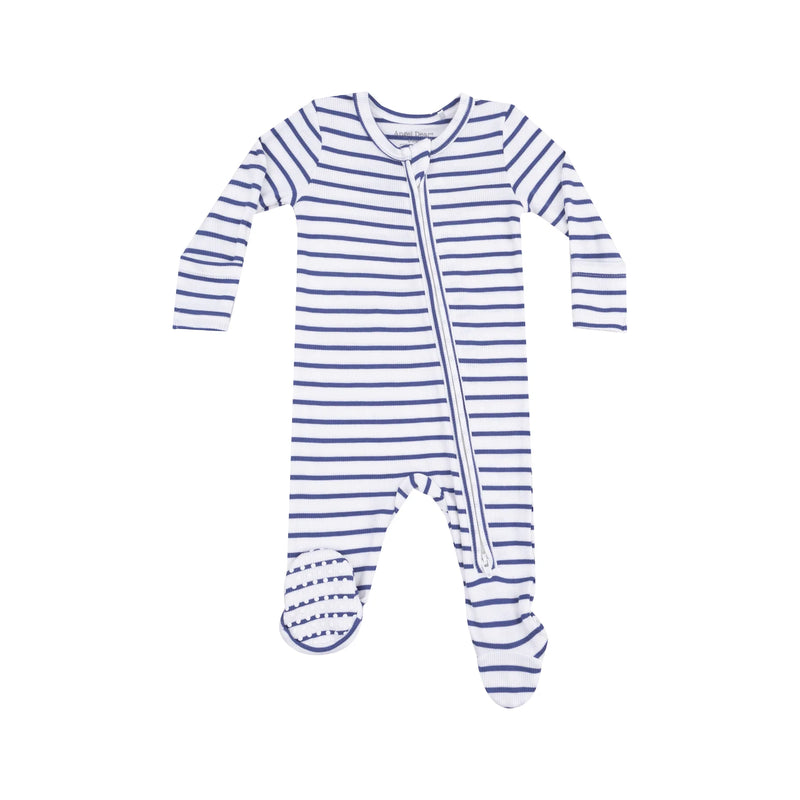 Angel Dear 2 Way Zipper Footie in Vintage Navy Stripe