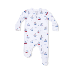 Angel Dear 2 Way Zipper Footie in Bubbly Sailboats Blue