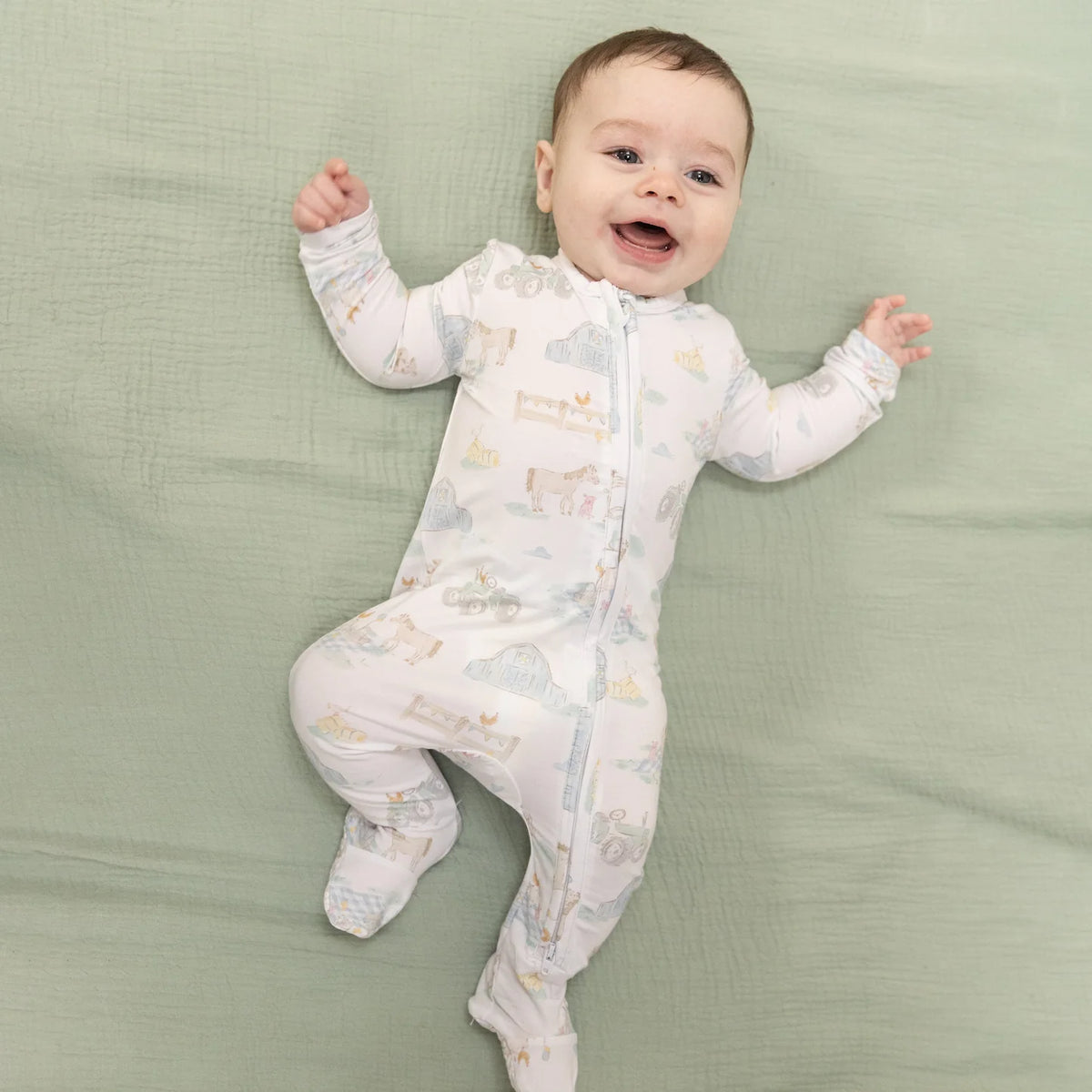 Angel Dear 2 Way Zipper Footie in Farm Animals Party