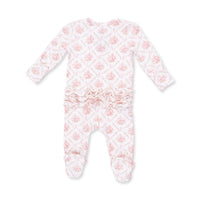 Angel Dear 2 Way Zipper Ruffle Back Footie in Rosebow Lattice
