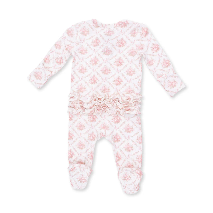 Angel Dear 2 Way Zipper Ruffle Back Footie in Rosebow Lattice