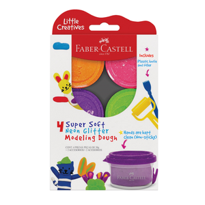 Faber-Castell Little Creatives SuperSoft Modeling Dough 4 Ct Neon Glitter