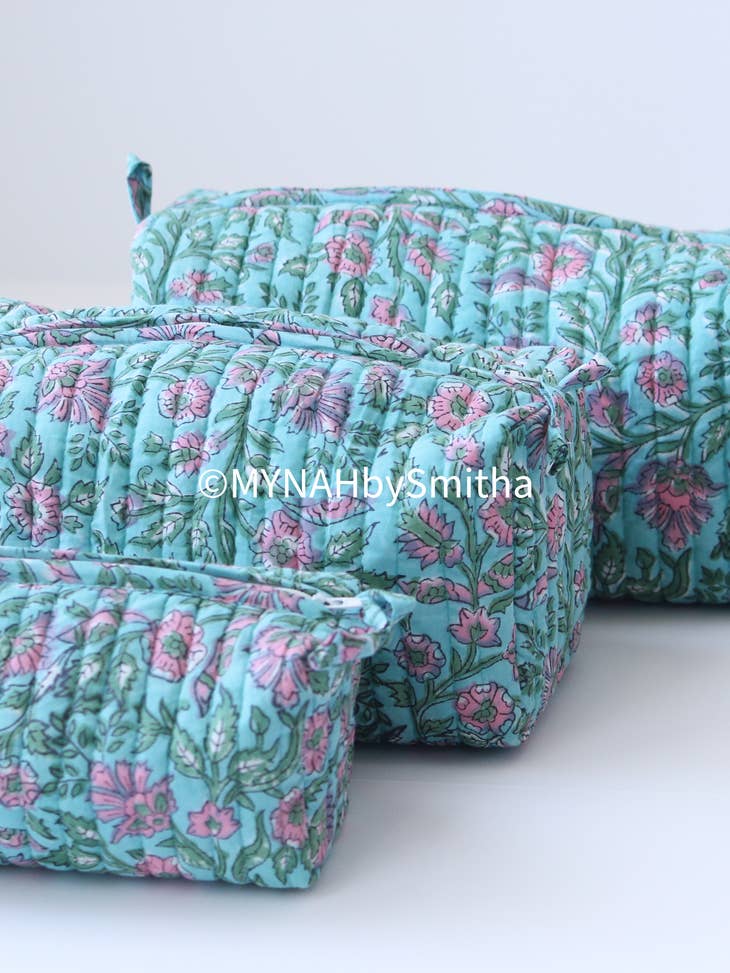 MYNAHbySmitha Quilted Travel Bag in Teal Floral -Assorted Sizes
