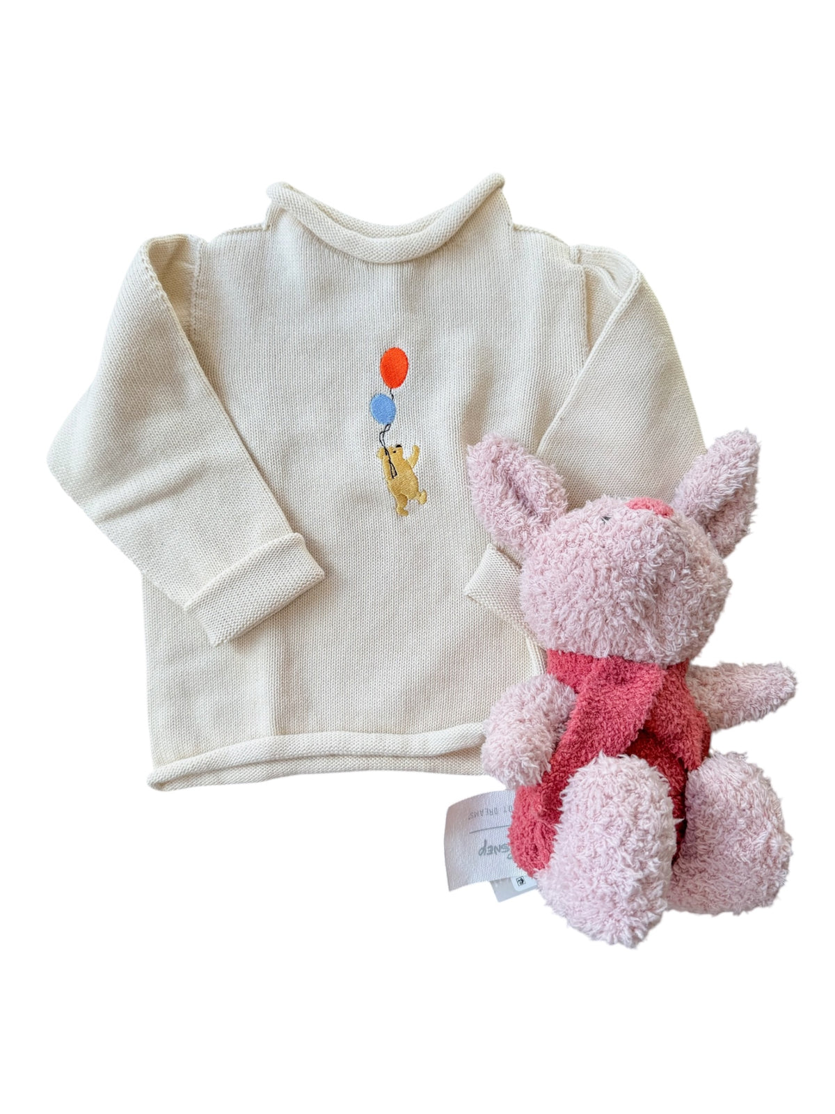 A Soft Idea Bear with Balloons Roll Neck in Natural