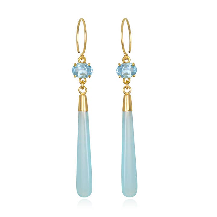 Amelia Rose Gem Drop Earrings in Topaz & Aqua Chalcedony