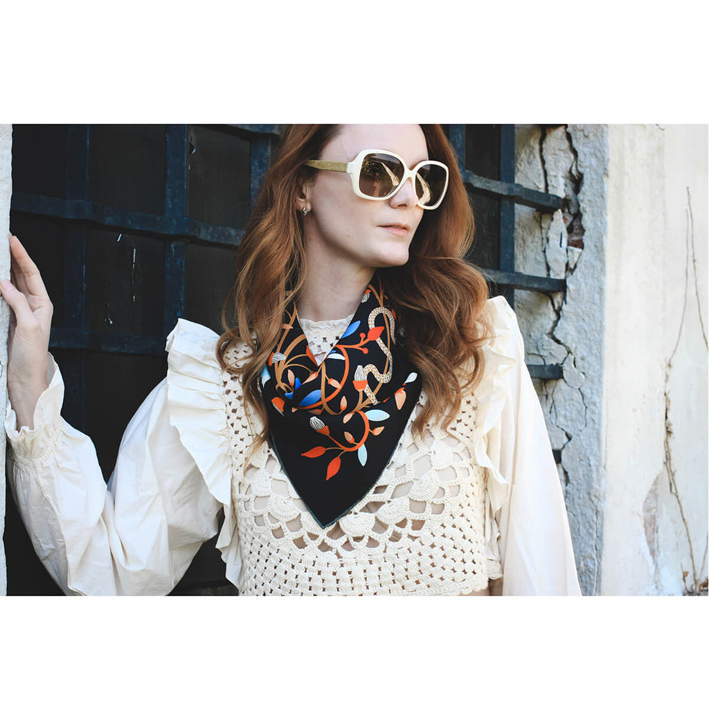 Jessie Zhao New York 25" Double Sided Silk Scarf Night's Enchanted Garden