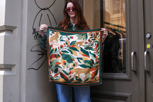 Jessie Zhao New York 25" Double Sided Silk Scarf of Green Wonderland