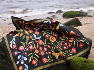 Jessie Zhao New York Double Sided Silk 35" Scarf in Night Garden Jungle Gathering