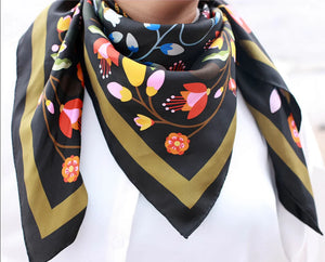 Jessie Zhao New York Double Sided Silk 35" Scarf in Night Garden Jungle Gathering