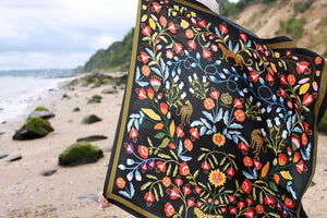 Jessie Zhao New York Double Sided Silk 35" Scarf in Night Garden Jungle Gathering