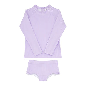 Minnow Rashguard Swimsuit Set in Lavender Micro Stripe