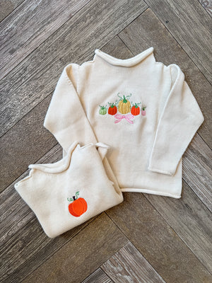 A Soft Idea Pumpkin Patch Bow Roll Neck Sweater in Natural