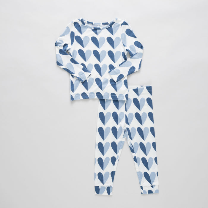 Pink Chicken Bamboo Pajama Set in Blue Half Hearts